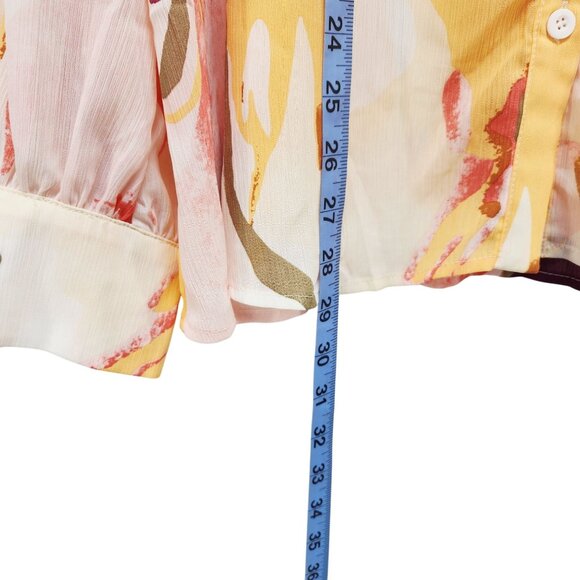 Abstract Yellow Print Womens Button-Up Blouse XXL Long Sleeve Lightweight Top - Picture 5 of 8